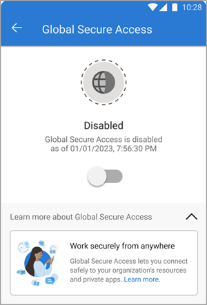 Screenshot des Global Secure Access-Clients in einem deaktivierten Zustand.