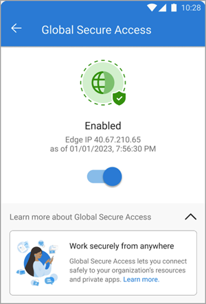 Screenshot des globalen Secure Access-Clients in einem aktivierten Zustand.