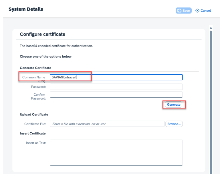 Screenshot des Hochladens eines p12-Zertifikats in SAP.