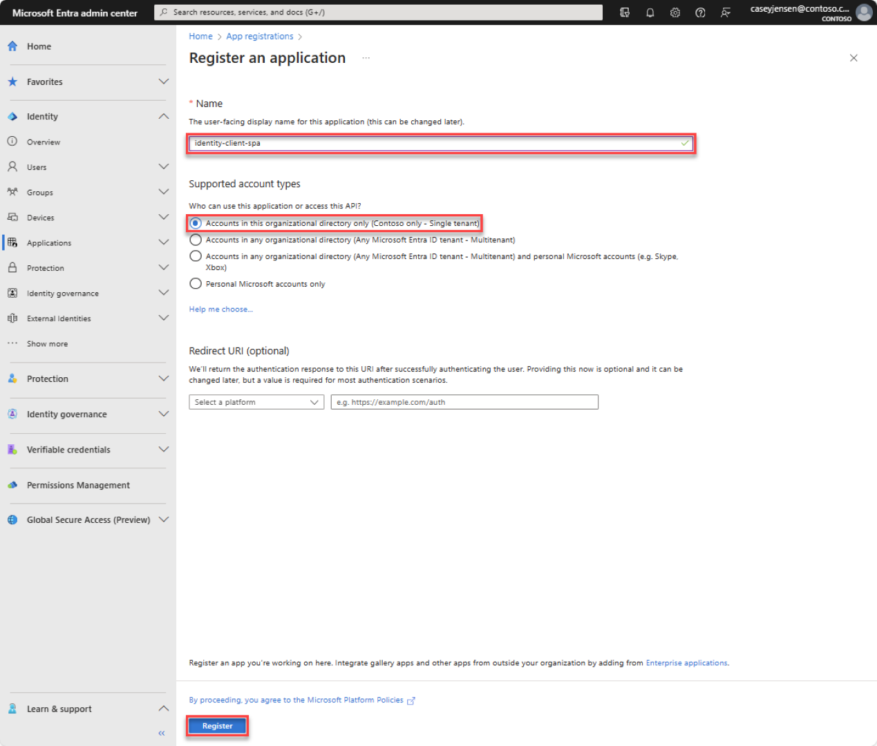 Screenshot: Eingeben eines Namens und Auswählen des Kontotyps im Microsoft Entra Admin Center