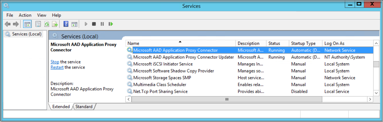 Microsoft Entra Private Network Connector-Dienst in services.msc.