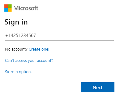 Geben Sie an der Anmeldeaufforderung für den Testbenutzer eine Telefonnummer ein.