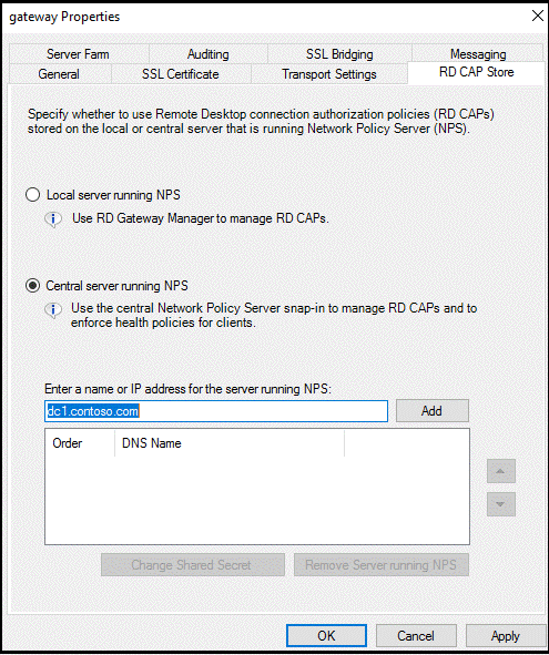 Den Namen oder die IP-Adresse Ihres NPS-Servers eingeben