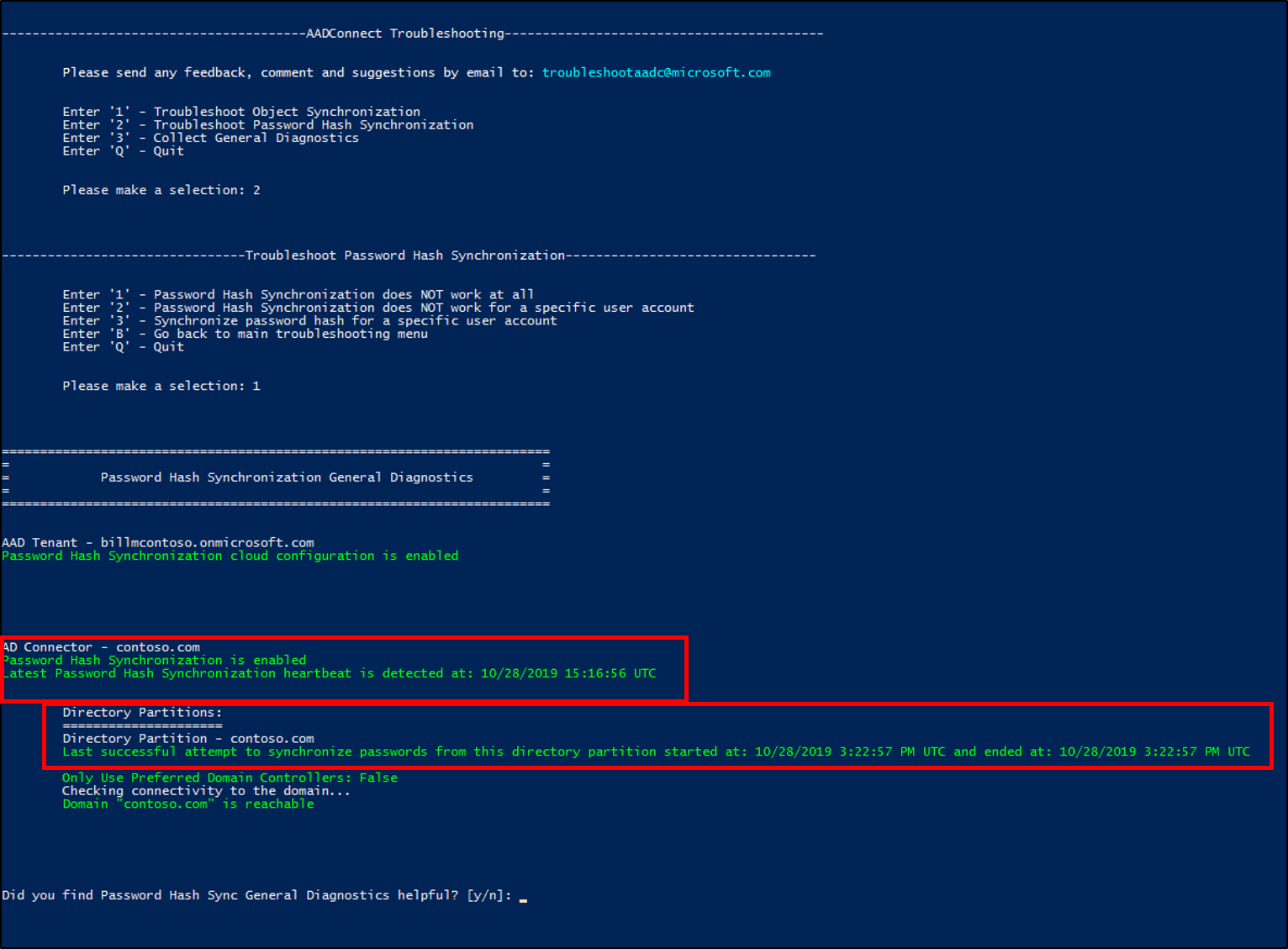 Screenshot des Microsoft Entra Connect-Problembehandlungsprotokolls