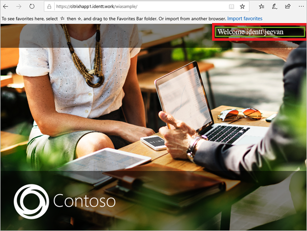 Testseite Screenshot der Citrix ADC SAML Connector for Microsoft Entra-Konfiguration: Testseite in einem Webbrowser