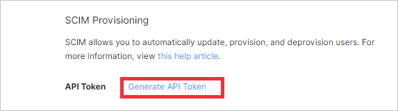 Screenshot des Abschnitts „SCIM-Bereitstellung“ der Figma-Verwaltungskonsole. Ein Link mit der Bezeichnung „API-Token generieren“ ist hervorgehoben.