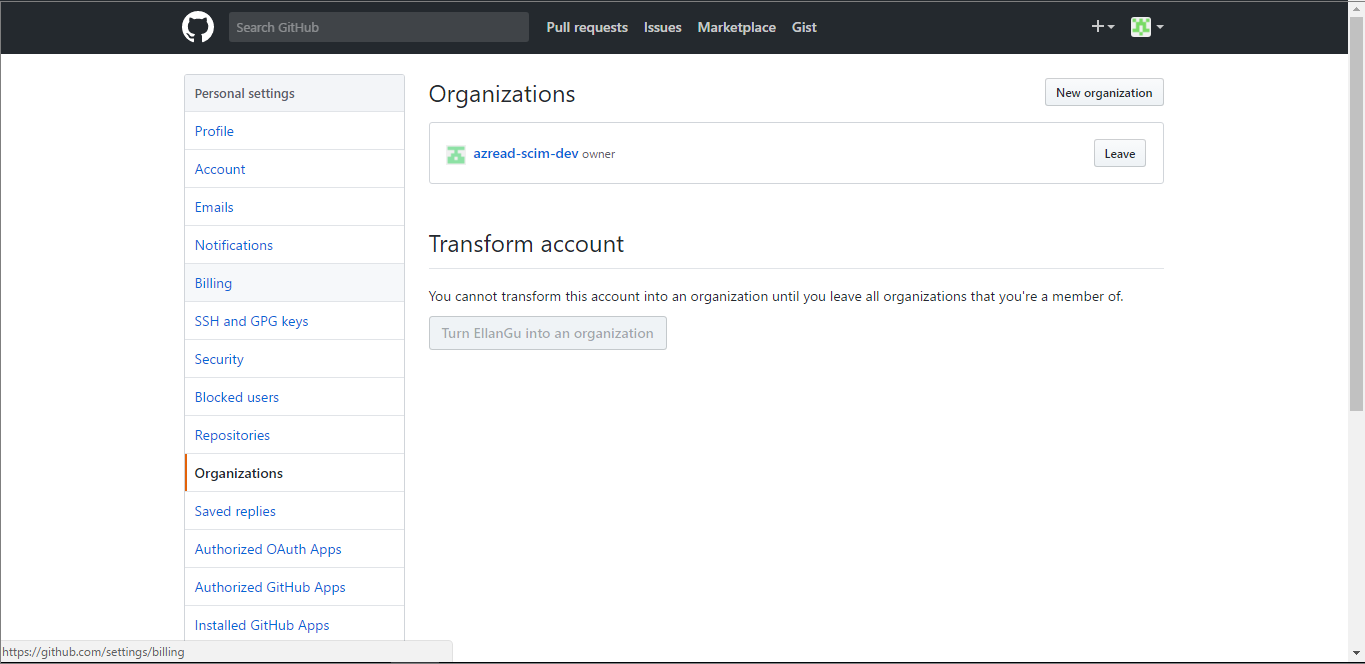 Screenshot der Seite „Organisationen“ in GitHub.