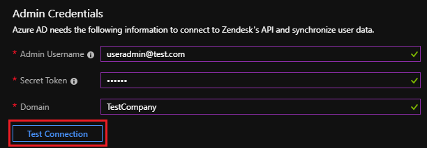 Screenshot der Zendesk-Testverbindung