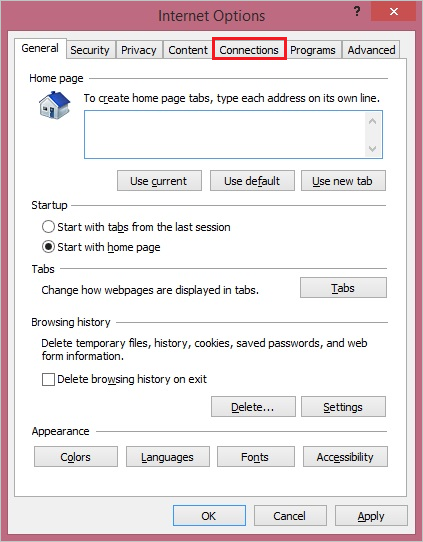 Internet Options dialog box