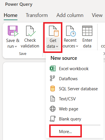 Screenshot: Ausgewählte Option „Daten abrufen“ mit der hervorgehobenen Option „Weitere“ im Dropdownfeld