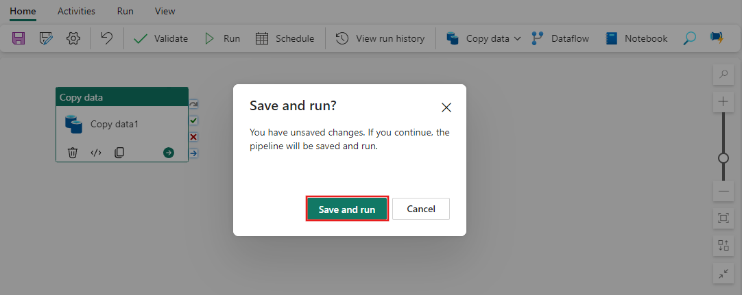 Screenshot showing the Save and run prompt.