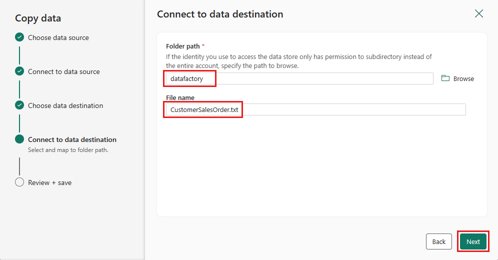 Screenshot, der zeigt, wie Ordnerpfad und Dateiname ausgewählt werden.