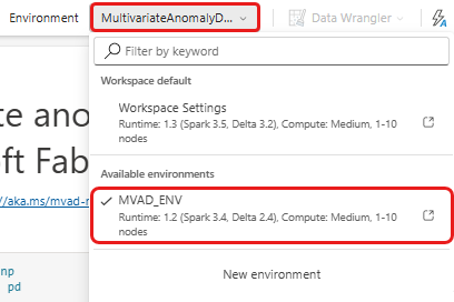 Screenshot beim Auswählen der Umgebung im Notebook.