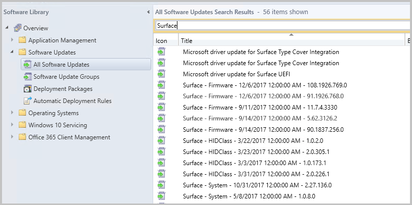 Synchronisierte Surface-Treiber in der Configuration Manager-Konsole