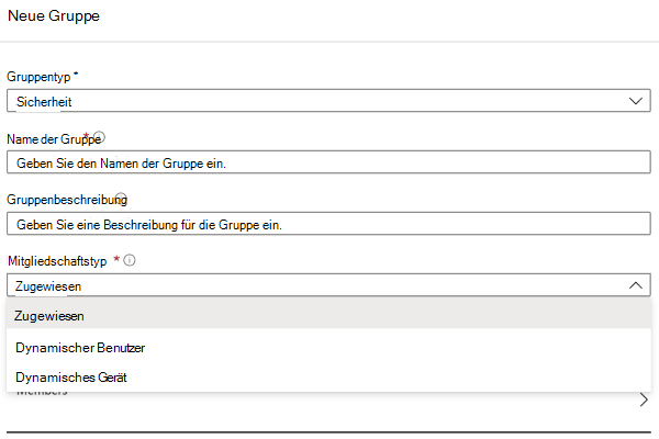 Screenshot, der Intune Gruppeneigenschaften zeigt.