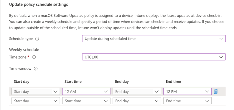 Screenshot der Einstellungen für den Zeitplan der Updaterichtlinie.