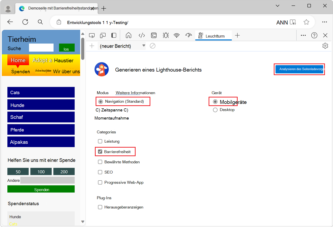 Die zu verwendenden Konfigurationsoptionen