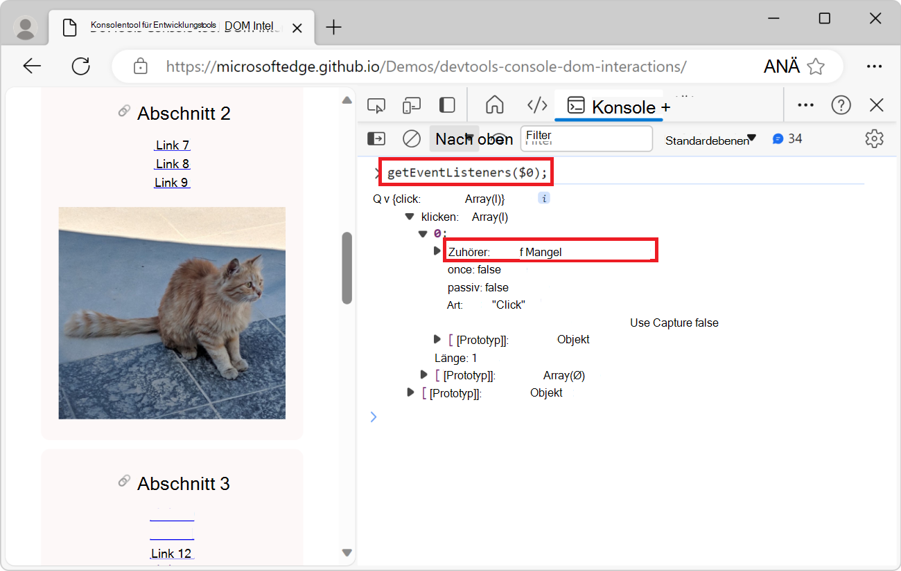 Das erweiterte Objekt mit der Listenereigenschaft