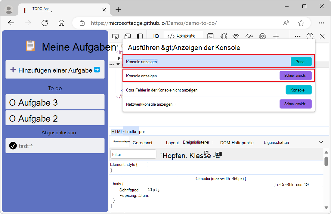 Führen Sie den Befehl aus, um das Konsolentool anzuzeigen.