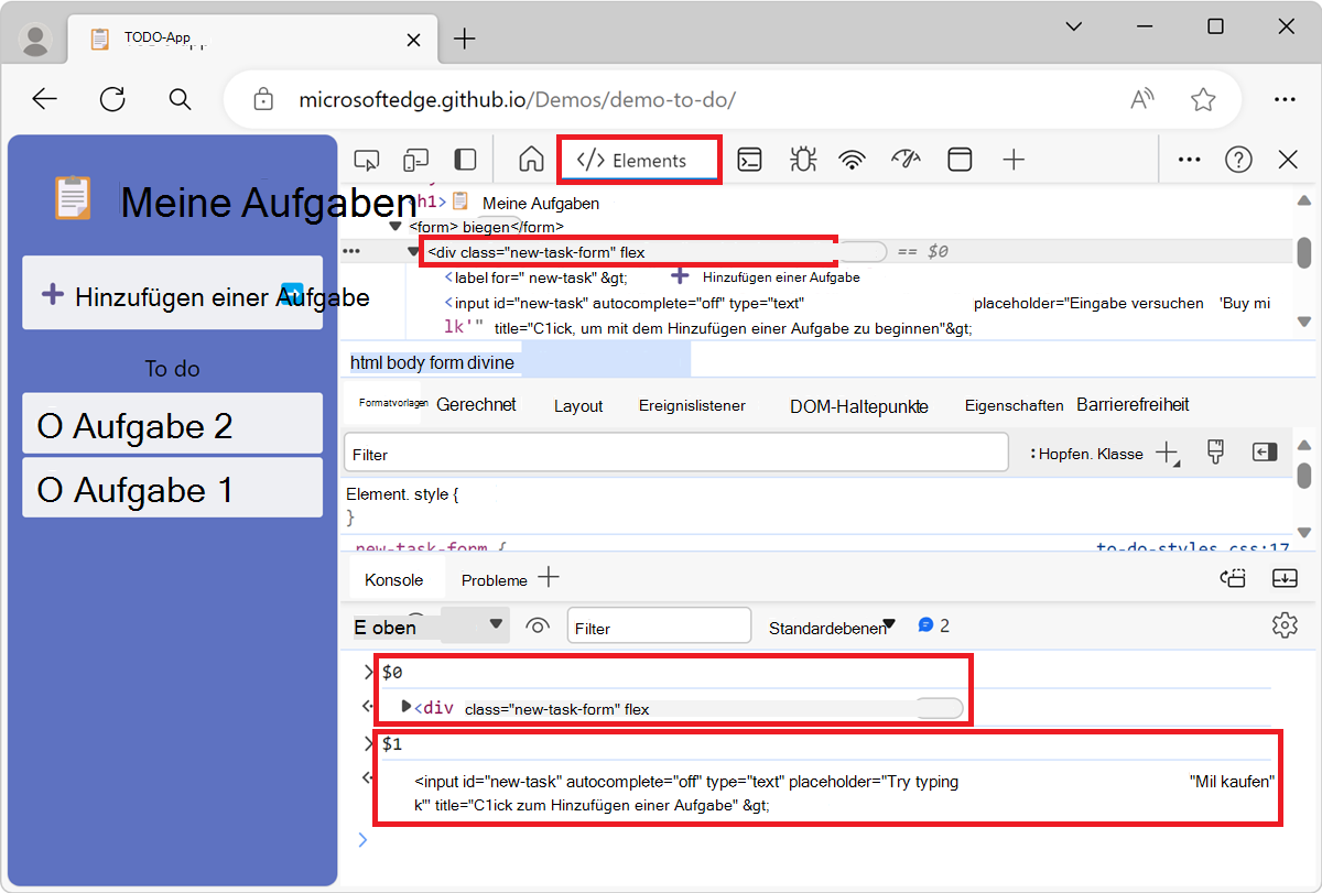 Das Ergebnis der Auswertung der Befehle $0 und $1