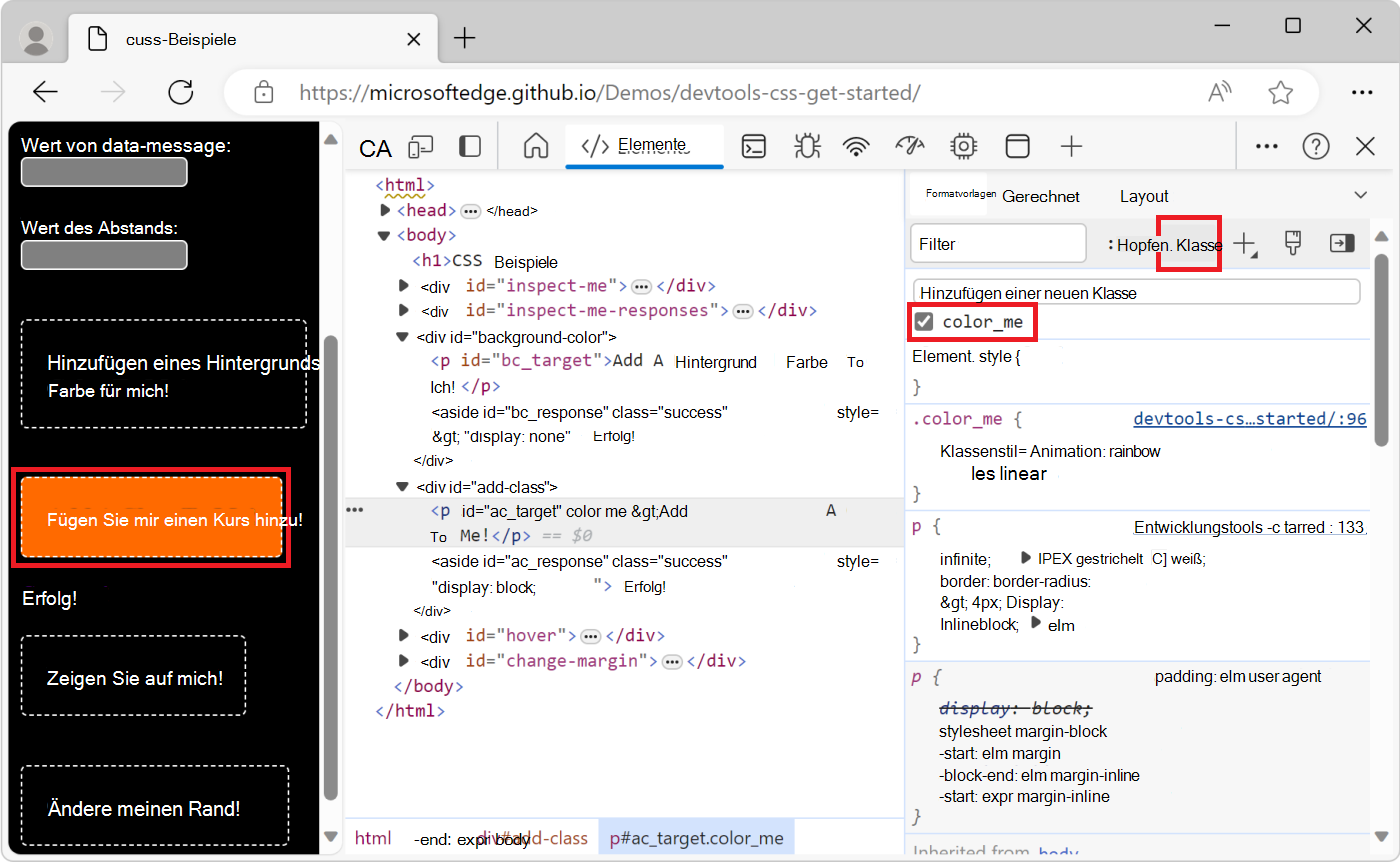 Anwenden der color_me-Klasse auf das -Element