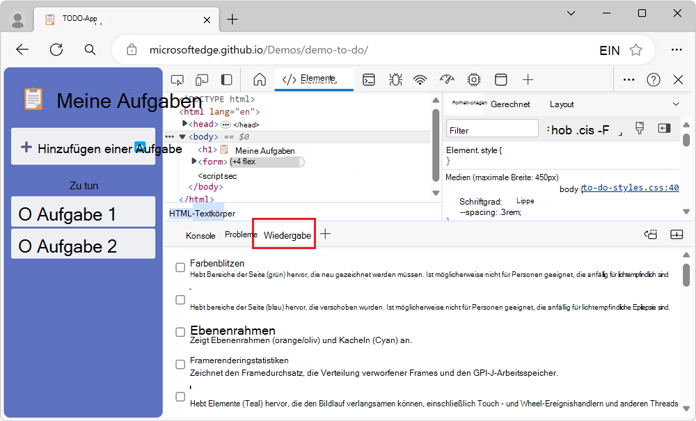 Das Renderingtool im Bereich 
