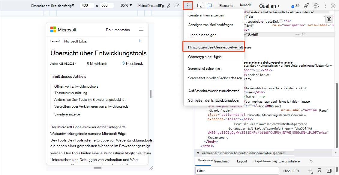 Hinzufügen des Gerätepixelverhältnisses