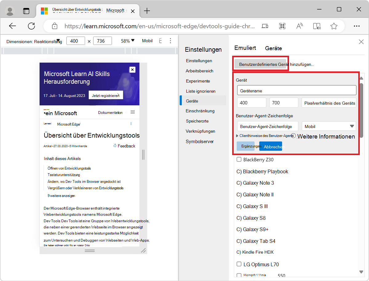 Hinzufügen eines benutzerdefinierten Geräts