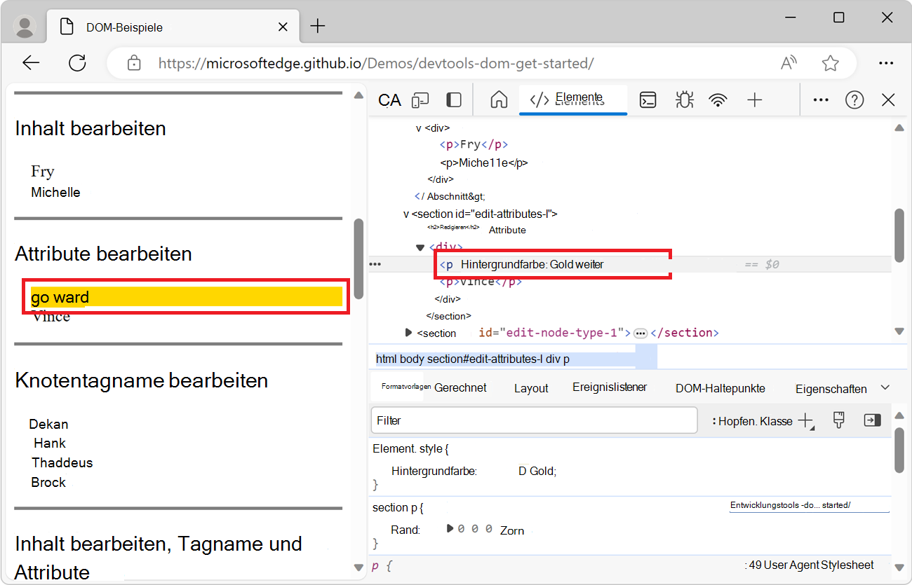 Hinzufügen eines Formatattributs zum Knoten