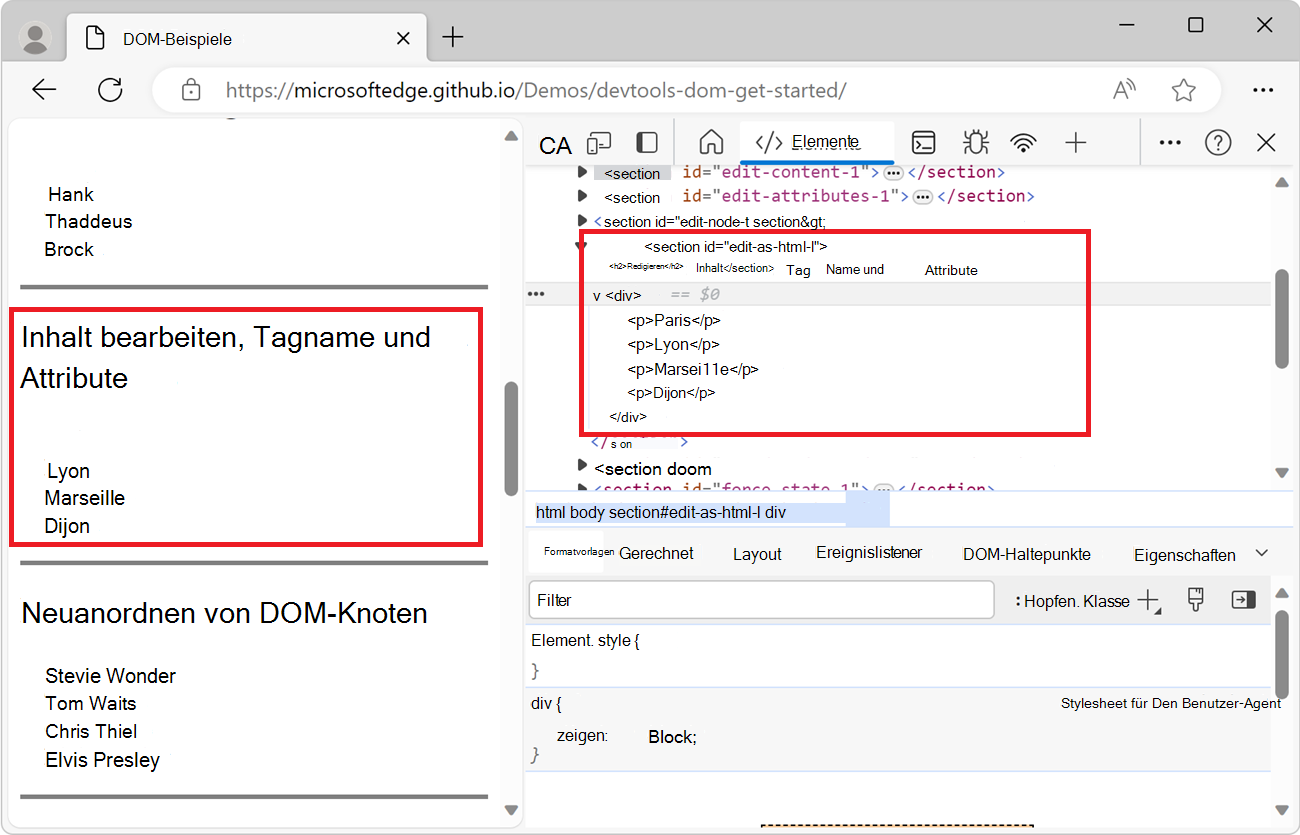 Die neue DOM-Struktur mit einem zusätzlichen Knoten, nachdem der HTML-Editor geschlossen wurde