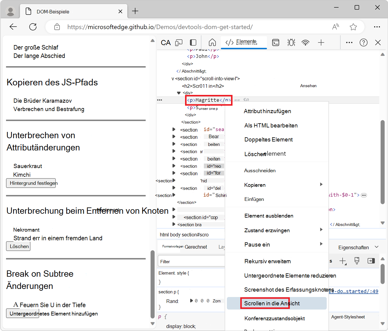 Scrollen in die Ansicht