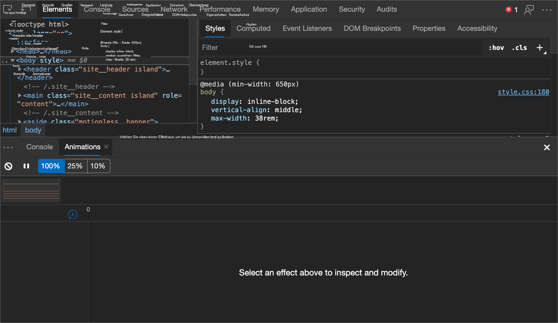 Leerer Animationsinspektor