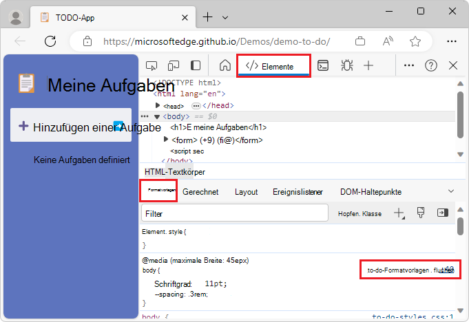 Auswählen einer Datei im Formatvorlageninspektor