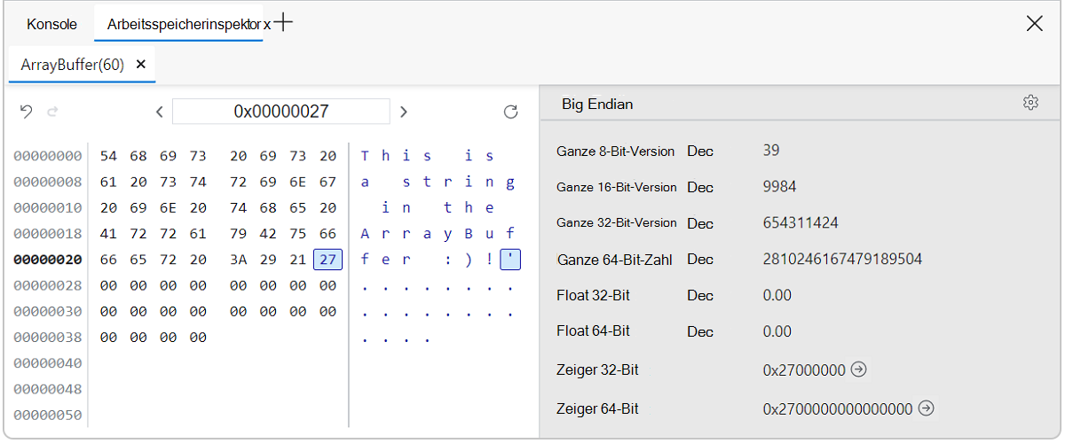 Adresswerte des Speicherinspektors aktualisiert