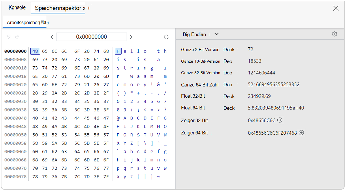 Speicherinspektorbereich Wasm