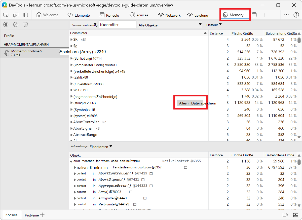Speichern aller Zeichenfolgen aus einem Heap Momentaufnahme in JSON