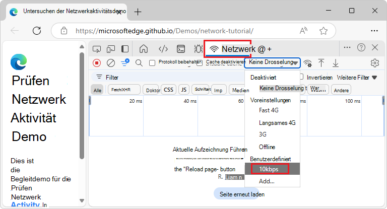 Auswählen eines benutzerdefinierten Profils im Dropdownmenü 