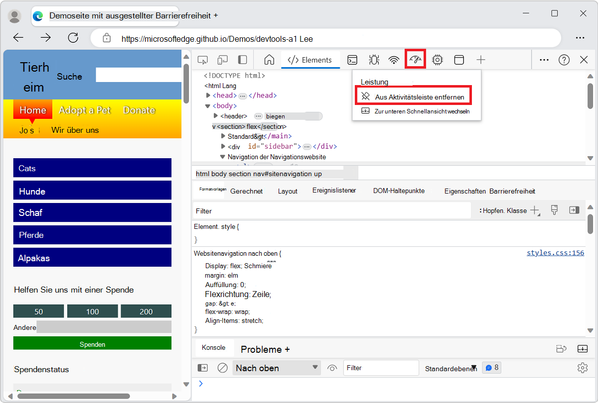Klicken Sie mit der rechten Maustaste auf die Registerkarte des Leistungstools, um das Tool aus der Aktivitätsleiste zu entfernen.