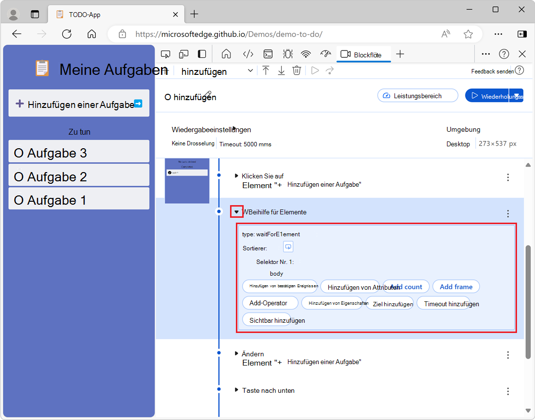 Erweiterter Detailabschnitt für einen Schritt des Benutzerflows