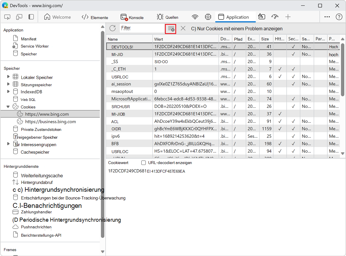 Löschen aller Cookies