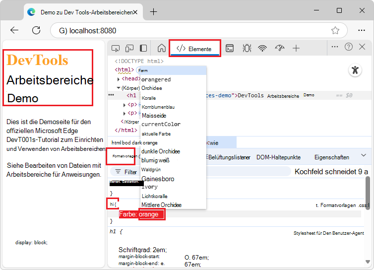Ändern der Farbeigenschaft in styles.css