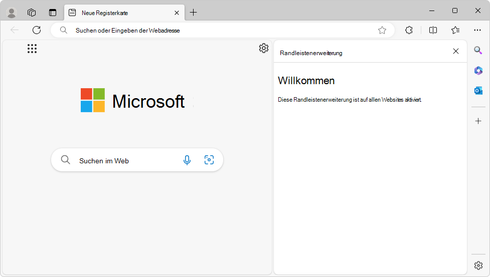 Die Randleiste für eine Microsoft Edge-Erweiterung