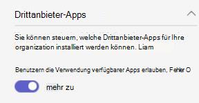 Screenshot: Organisationsweite App-Einstellungen von acm-Drittanbietern in einem organization