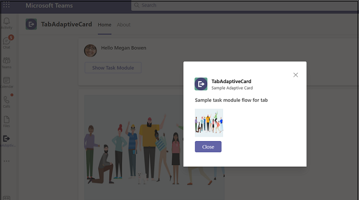 Screenshot: Antwort der Tab-Authentifizierung, die in Microsoft Teams angezeigt wird