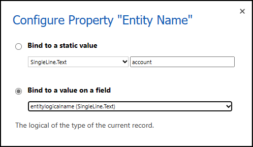 Konfigurieren Sie die Eigenschaft Name der Entität mit dem Feld accountid