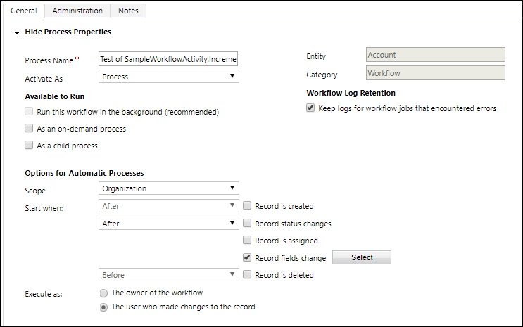 Konfiguration eines Testworkflows.