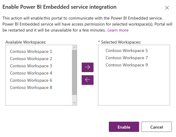 Auswahl der Power BI Arbeitsbereiche Power BI-Arbeitsbereiche auswählen