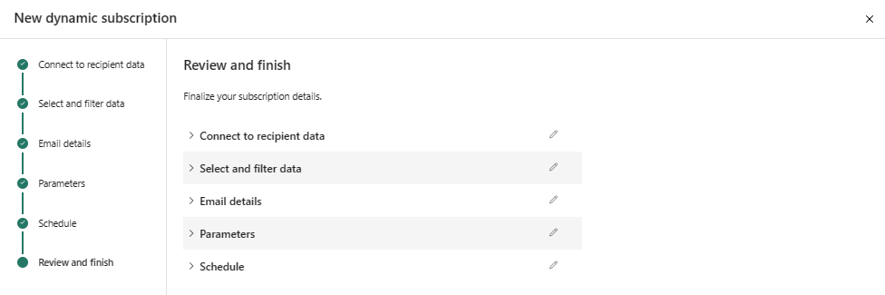 Screenshot: Power BI-Dienst mit dem Fenster „Überprüfen und beenden“.