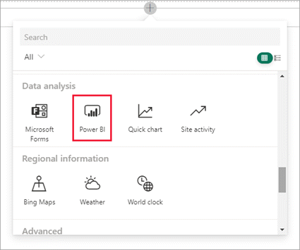 Screenshot: Abschnitt „Datenanalyse“, in dem Power BI ausgewählt ist.