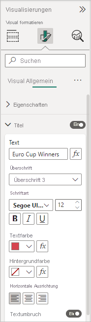 Screenshot shows the Title option, where you can change font color, size, and family.